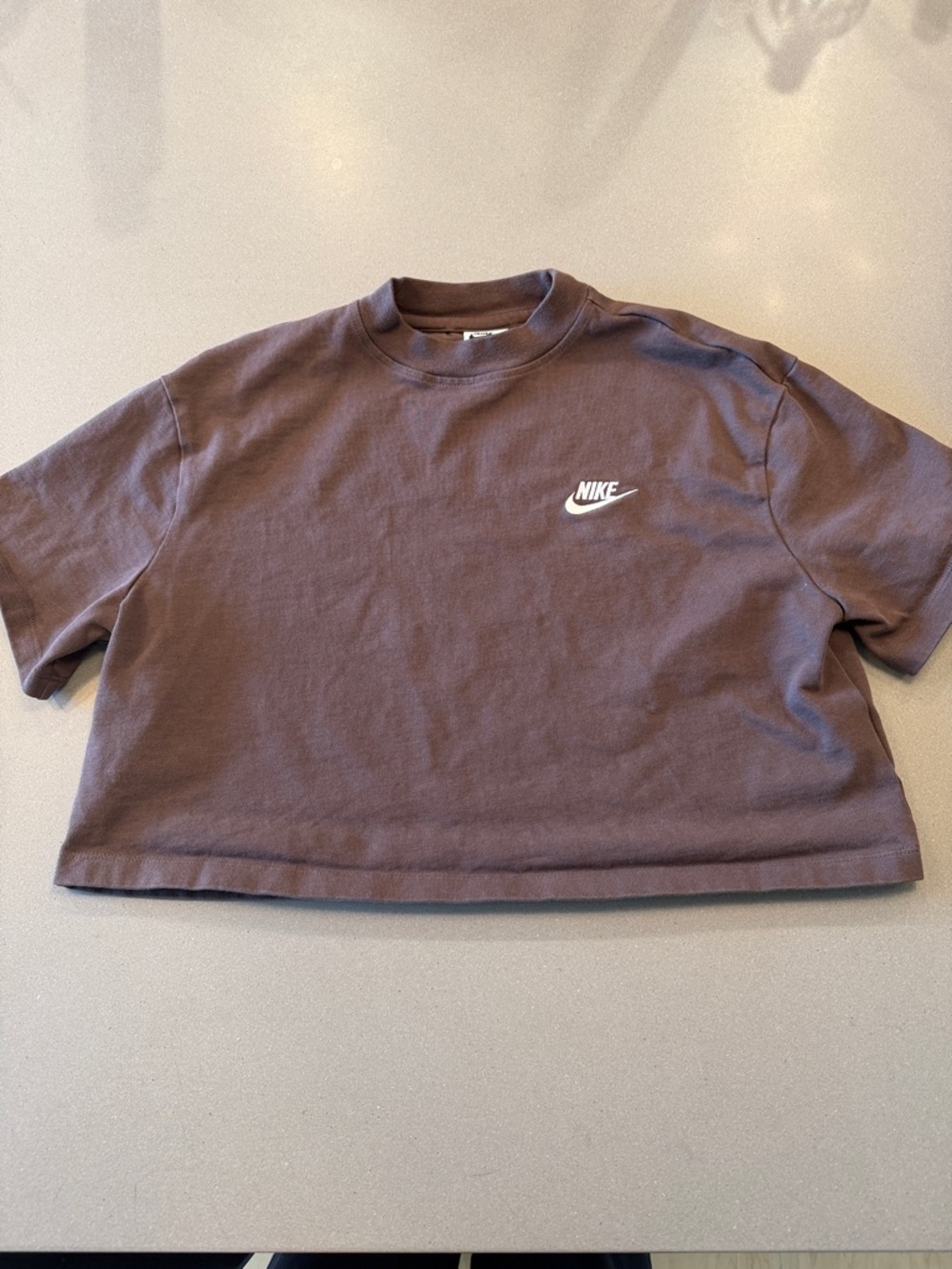 Nike Brown Cropped T-Shirt with White Swoosh